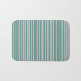 [ Thumbnail: Sea Green and Plum Colored Pattern of Stripes Bath Mat ]