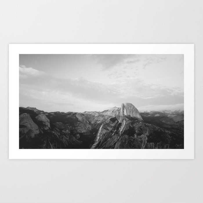Black and White Half Dome Mountain Yosemite National Park Art Print