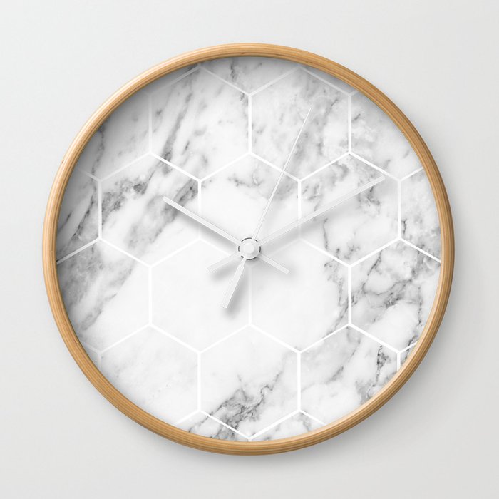 White Marble Hexagonal Beehive Wall Clock By Marbleco Society6