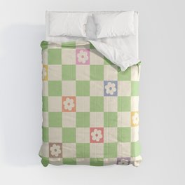 Colorful Flowers Green Check  Comforter