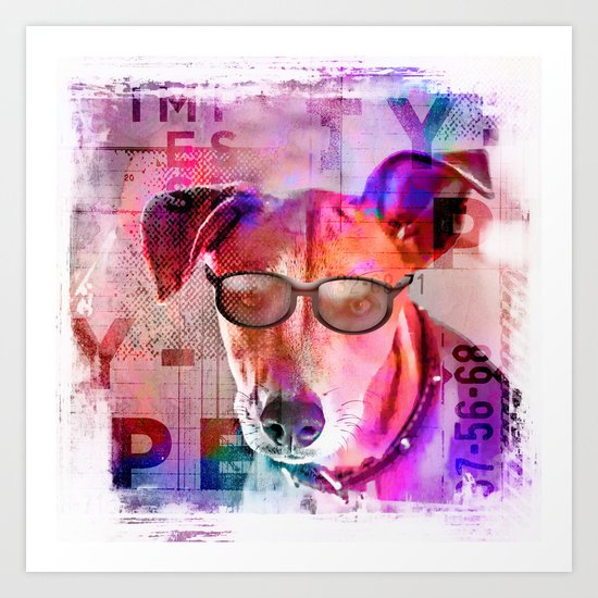 Cool colorful hippster dog artwork Art Print