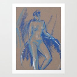  Blue Girl with Gymnastic Circle, Nude Sketch, Artistic Nudity Art Print | Body, Artistic, Nu, Nudity, Romance, Realism, Sketch, Gesture, Girl, Figure 