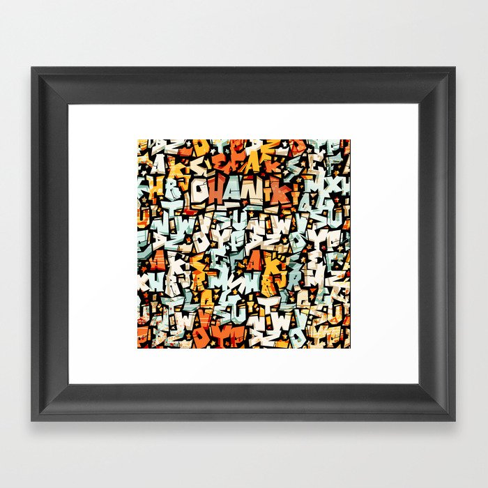 colorful graffiti style pattern -   alphabet letters Design  Framed Art Print