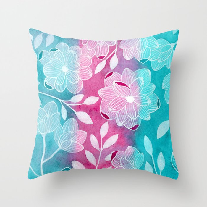 Teal Floral Pattern  Throw Pillow