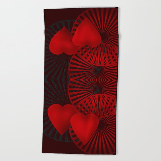 Love. The loving hearts .Black background . Beach Towel