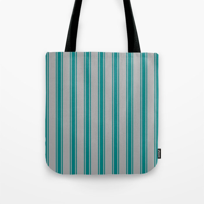 Dark Grey & Teal Colored Striped Pattern Tote Bag