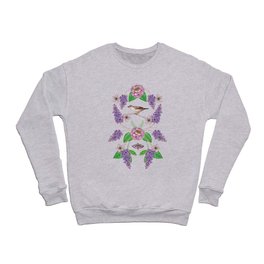 Lilacs, Peonies, Hellebore, & Sparrows - Pink & Purple Flowers w/ Birds & Moths Crewneck Sweatshirt