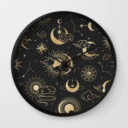 asian seamless pattern with clouds moon sun stars vector collection oriental chinese japanese korean Wall Clock