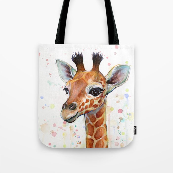 Giraffe Baby Watercolor Tote Bag