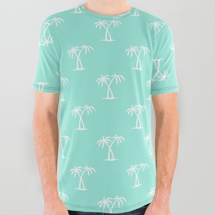 Seafoam And White Palm Trees Pattern All Over Graphic Tee