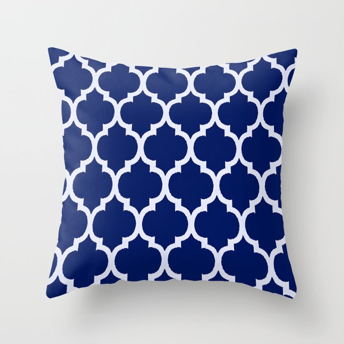 Moroccan Blue and White Lattice Grid Design Throw Pillow by Art is