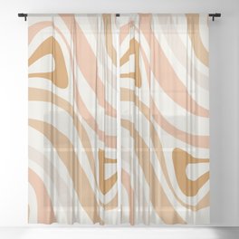 New Groove Retro Swirls Abstract Pattern in Pale Boho Blush Apricot Sand Sheer Curtain