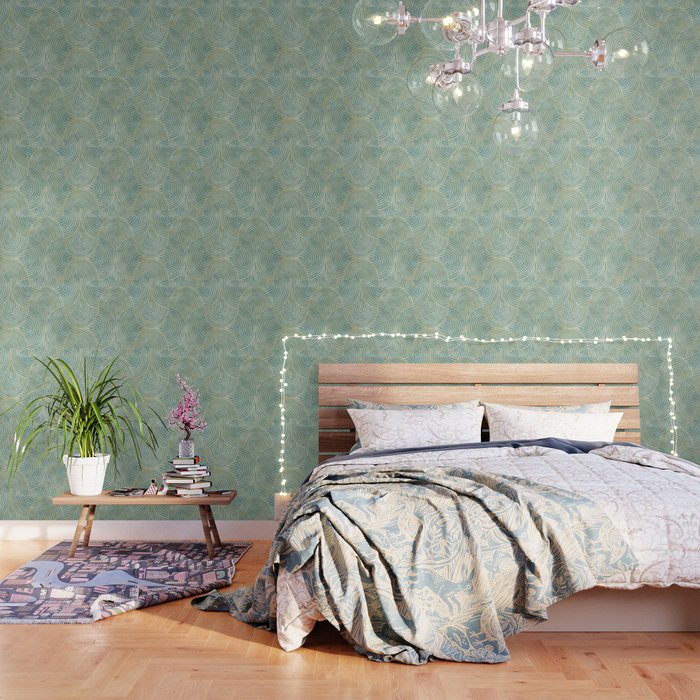 Mint green and gold wallpaper store