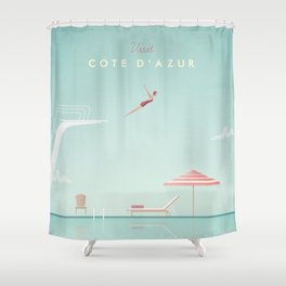 Vintage Côte d'Azur Travel Poster Shower Curtain