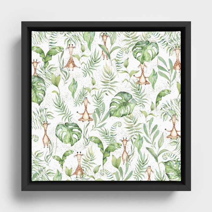 Tropical Giraffe Pattern on white background Framed Canvas