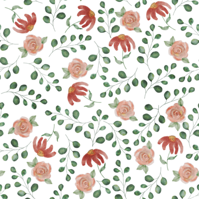 Botanical watercolor Pattern Daises and Roses by Zera Zoya