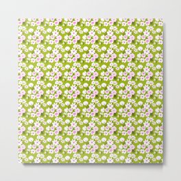 Mid-Century Modern Wildflower Field Pink and Green Metal Print