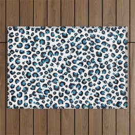 Elegant Blue Glitter Black Leopard Animal Print Outdoor Rug