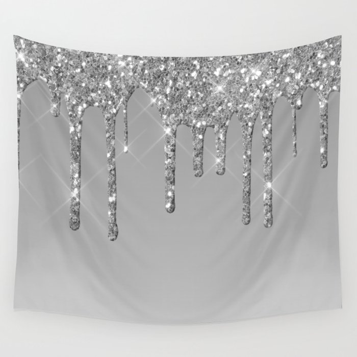 Gray & Silver Glitter Drips Wall Tapestry