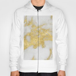 Marble - Yellow Gold Marble Foil on White Pattern Hoody