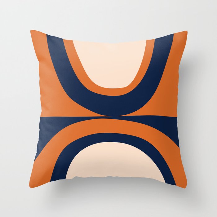 Abstract Shapes 13 in Orange , Navy Blue and Beige (Rainbow abstraction) Throw Pillow