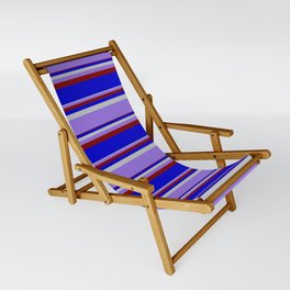 [ Thumbnail: Grey, Purple, Maroon & Blue Colored Lined/Striped Pattern Sling Chair ]
