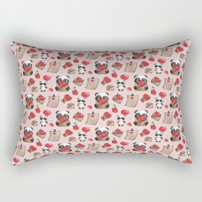 Cute Panda Bear St Valentine's Day  Pattern Rectangular Pillow