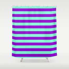 [ Thumbnail: Aquamarine and Dark Violet Colored Striped Pattern Shower Curtain ]