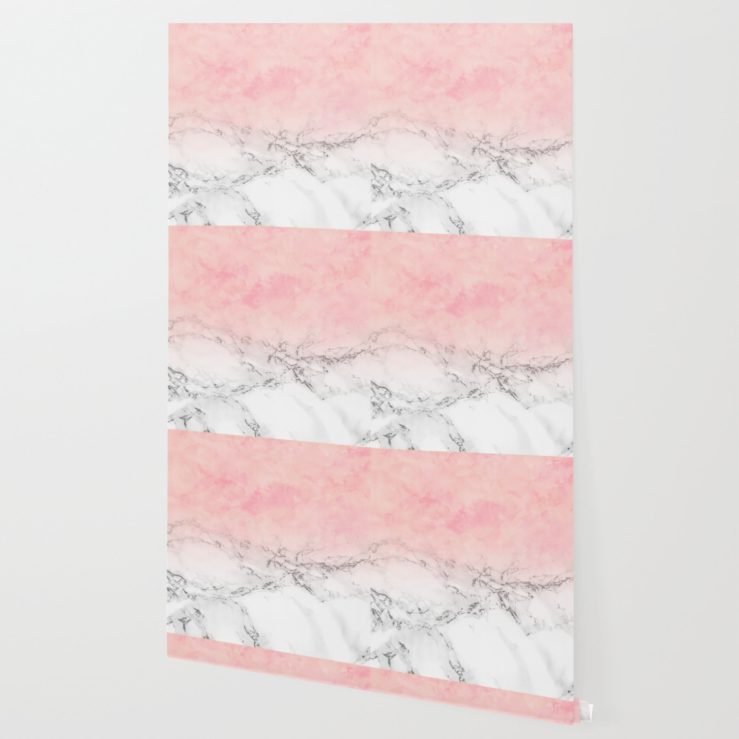 Modern Blush Pink Watercolor Ombre White Marble Wallpaper By