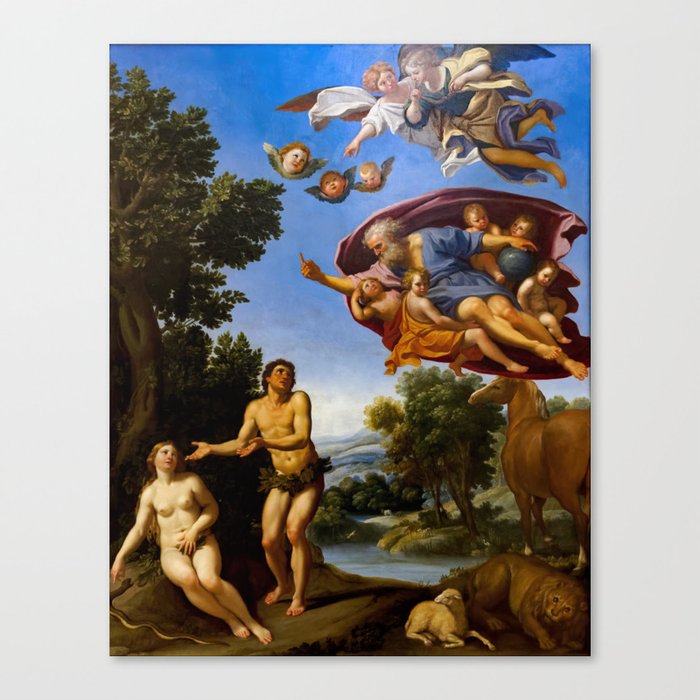 God admonishing Adam and Eve - Domenichino Canvas Print