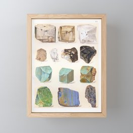 Minerals and Gems IV Vintage by Reinhard Brauns 1903 Colorful Blue Green Indigo  Crystals Framed Mini Art Print
