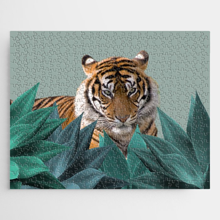 Wild Animal Tiger - Big Agave Leaves Jigsaw Puzzle