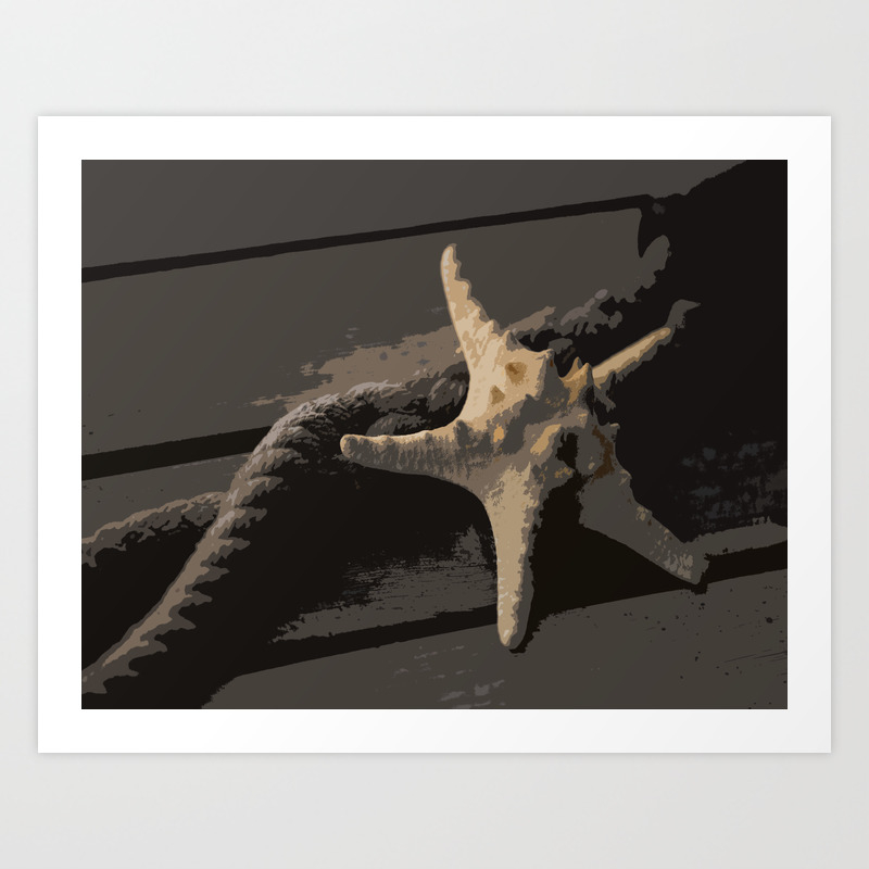 Starfish And Boat Rope On The Pier Dark Background Decor