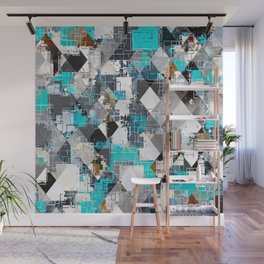 geometric pixel square pattern abstract background in blue brown Wall Mural