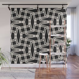 Vintage seamless pattern with diagonal stripes, thin crossing lines, chevron, zigzag, mesh, grid. Simple minimalist black and white texture. Abstract geometric background. Repeat monochrome design Wall Mural
