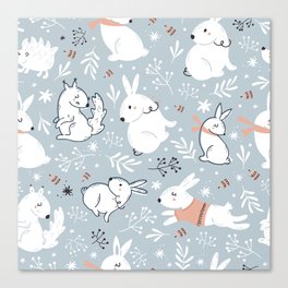 Christmas Seamless Pattern with Cute Forest Animals Canvas Print