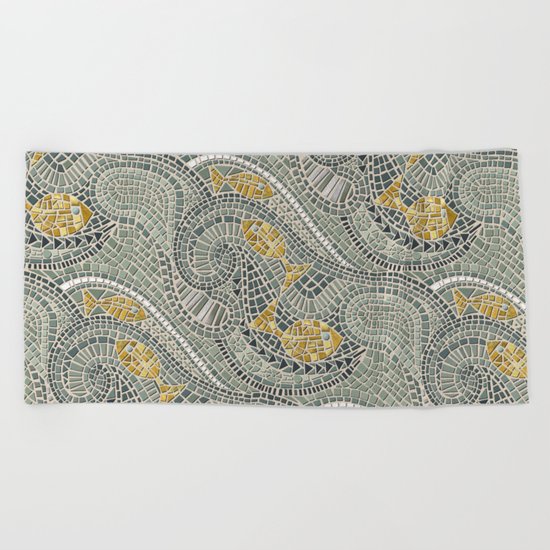 mosaic fish Beach Towel