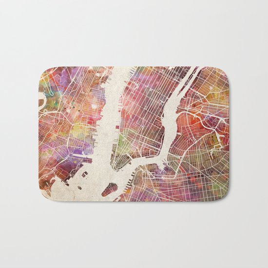 New York Map Watercolor Bath Mat