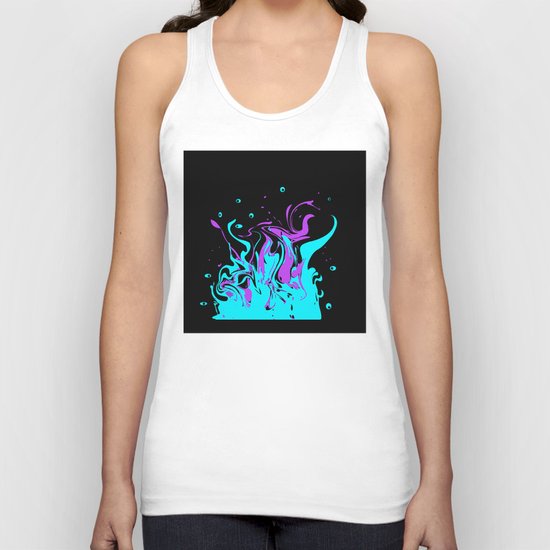 Turquoise pink abstract pattern on a black background . Splash . Unisex Tank Top
