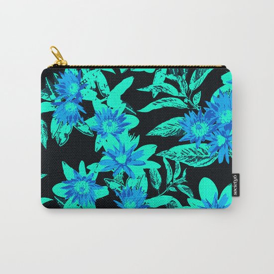 Bright Blue Vintage Blooms Carry-All Pouch