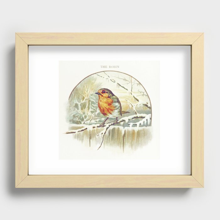 Winter bird illustration from Nursery Songs (1893) by Jessie Hall. Recessed Framed Print