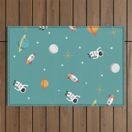 Space Pattern Illustration with Cyan Background Outdoor Rug