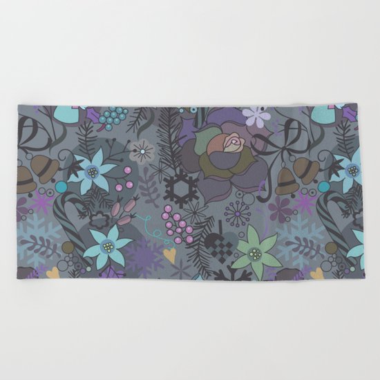 Colorful grey xmas pattern Beach Towel