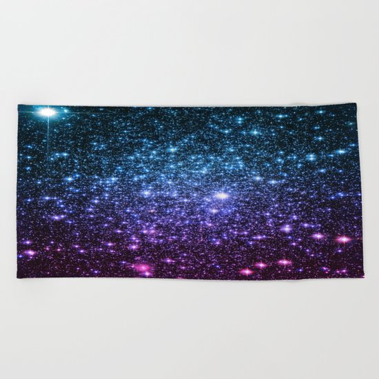 Galaxy Stars : Teal Violet Pink Ombre Beach Towel