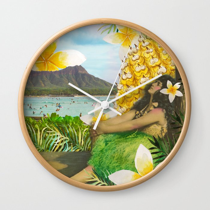 Vintage Hula Girl in Waikiki Wall Clock