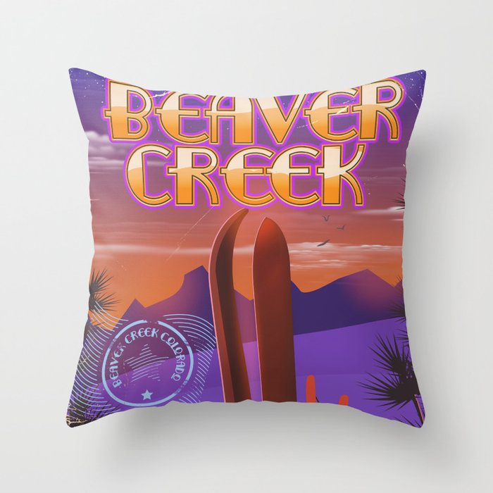 Beaver Creek Ski Colorado vintage travel poster. Throw Pillow