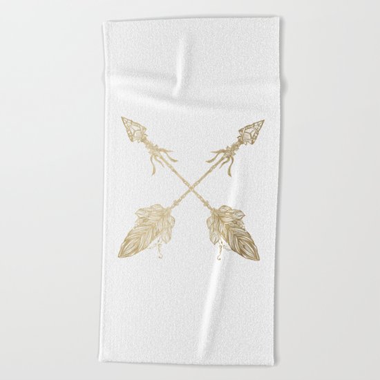 Tribal Arrows Gold on White Beach Towel
