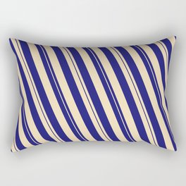 [ Thumbnail: Midnight Blue & Tan Colored Lined Pattern Rectangular Pillow ]