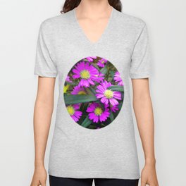 Fuchsia Daisy Flowers V Neck T Shirt