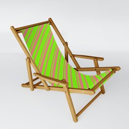 [ Thumbnail: Green and Light Coral Colored Striped Pattern Sling Chair ]